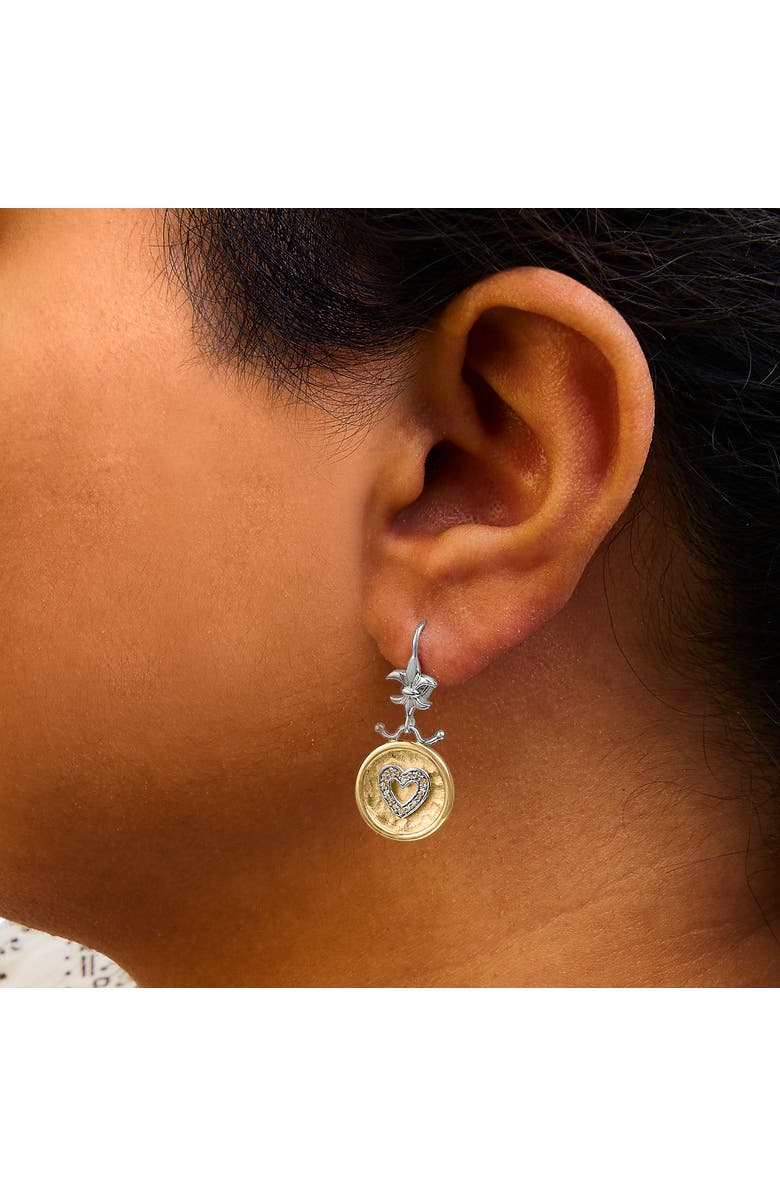 Haus of Brilliance 18K Yellow Gold Plated Silver 1/8 Ct Diamond Medallion Heart Dangle Earrings, Alternate, color, Yellow