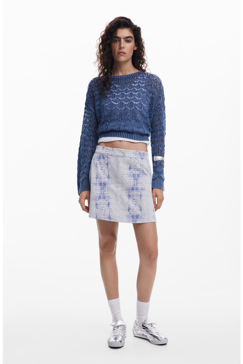 Cropped Open Knit Sweater, Alternate, color, BLUE