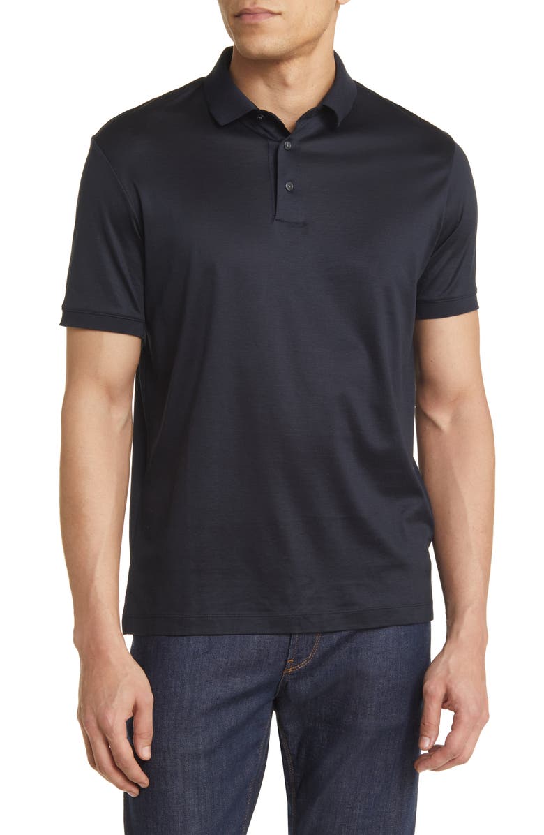 Emporio Armani Lyocell & Cotton Polo, Main, color, Solid Blue Navy