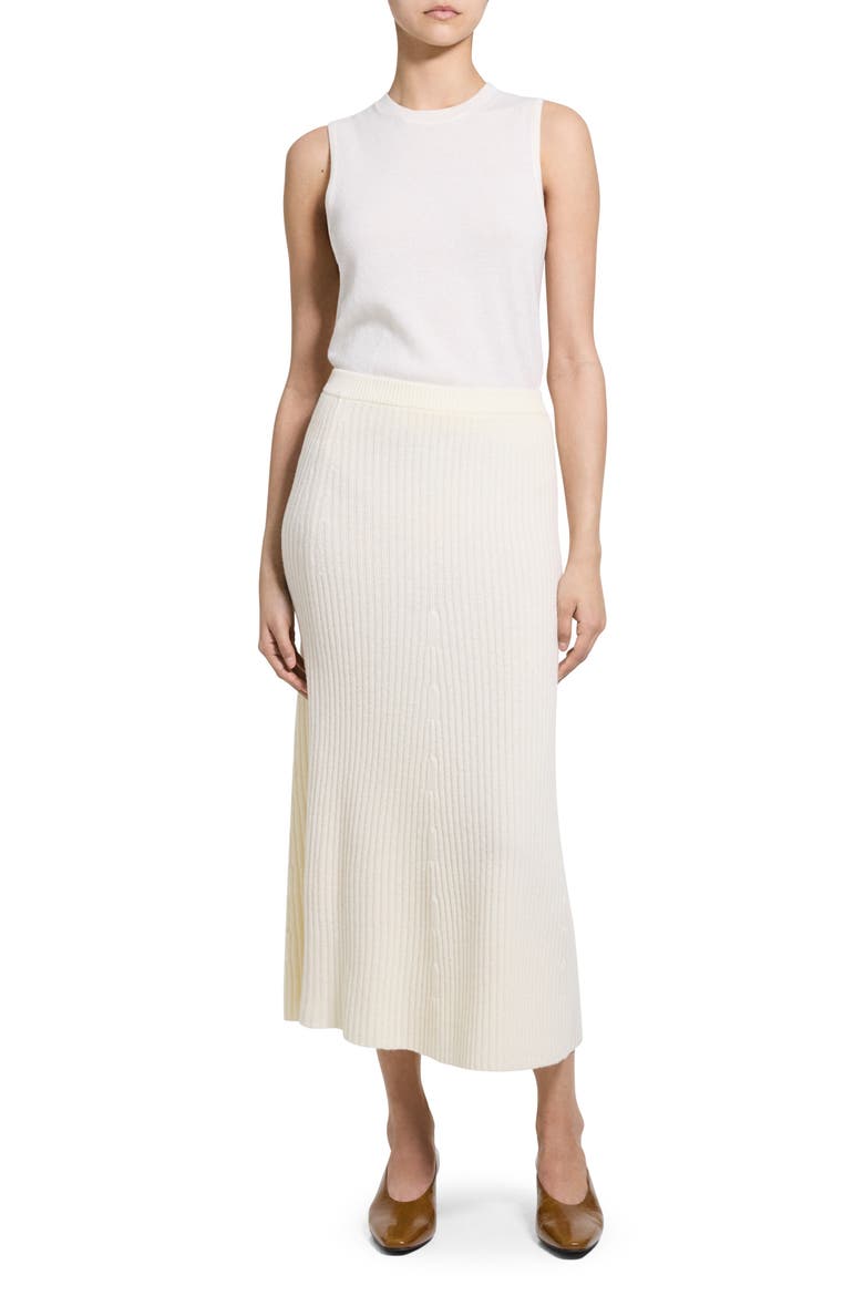 Felted Wool & Cashmere Rib Midi Skirt, Alternate, color, IVORY - C05