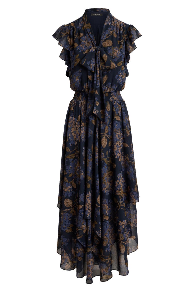 Crinkle Georgette Maxi Dress, Alternate, color, NAVY BLUE/ MULTI