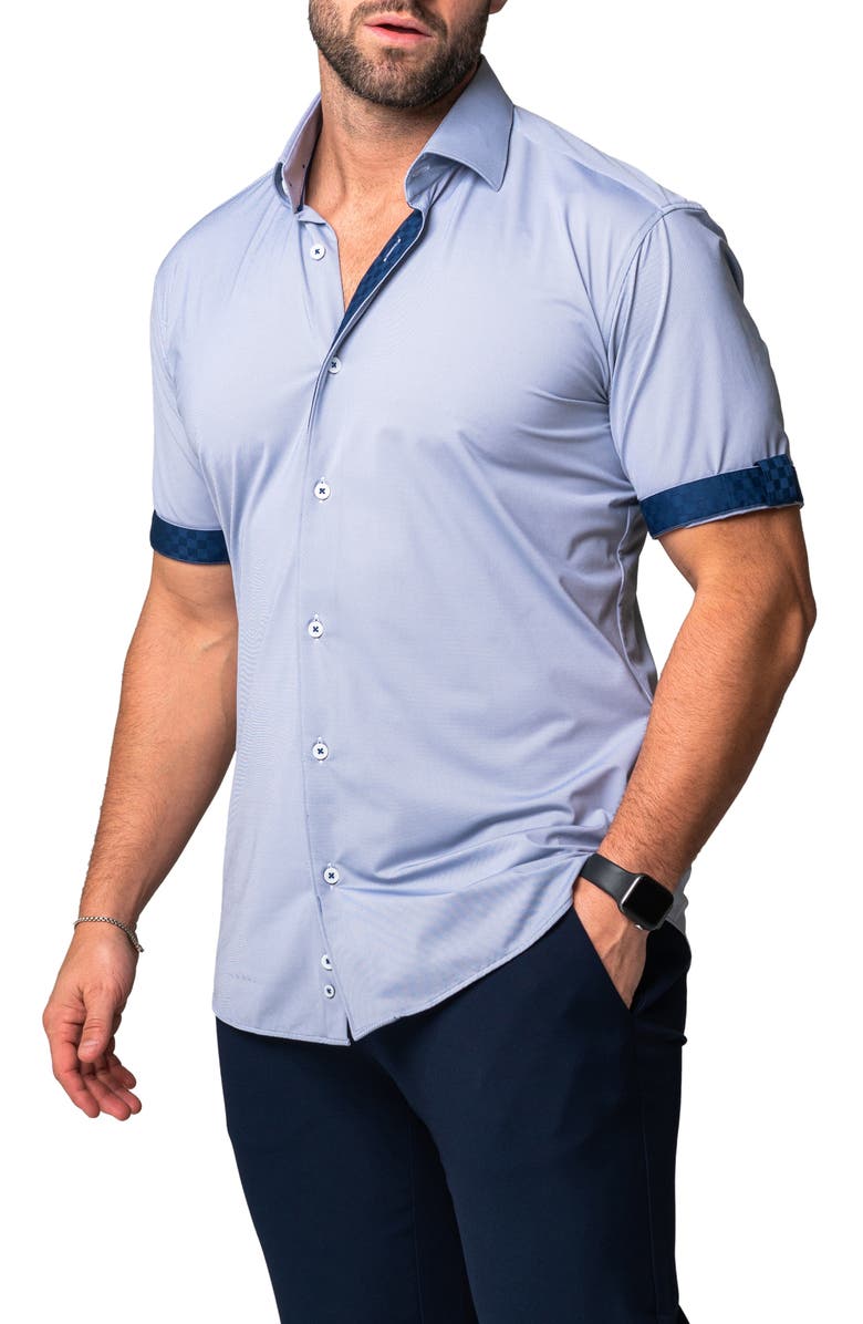 Maceoo Galileo Joli Purple Stretch Short Sleeve Button-Up Shirt, Alternate, color,