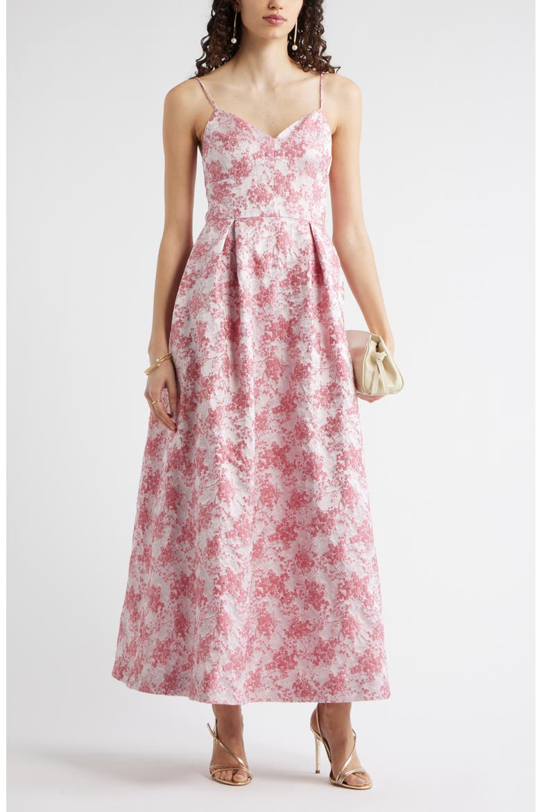 Seamed Bodice Jacquard Gown, Alternate, color, PINK MULTI BROCADE