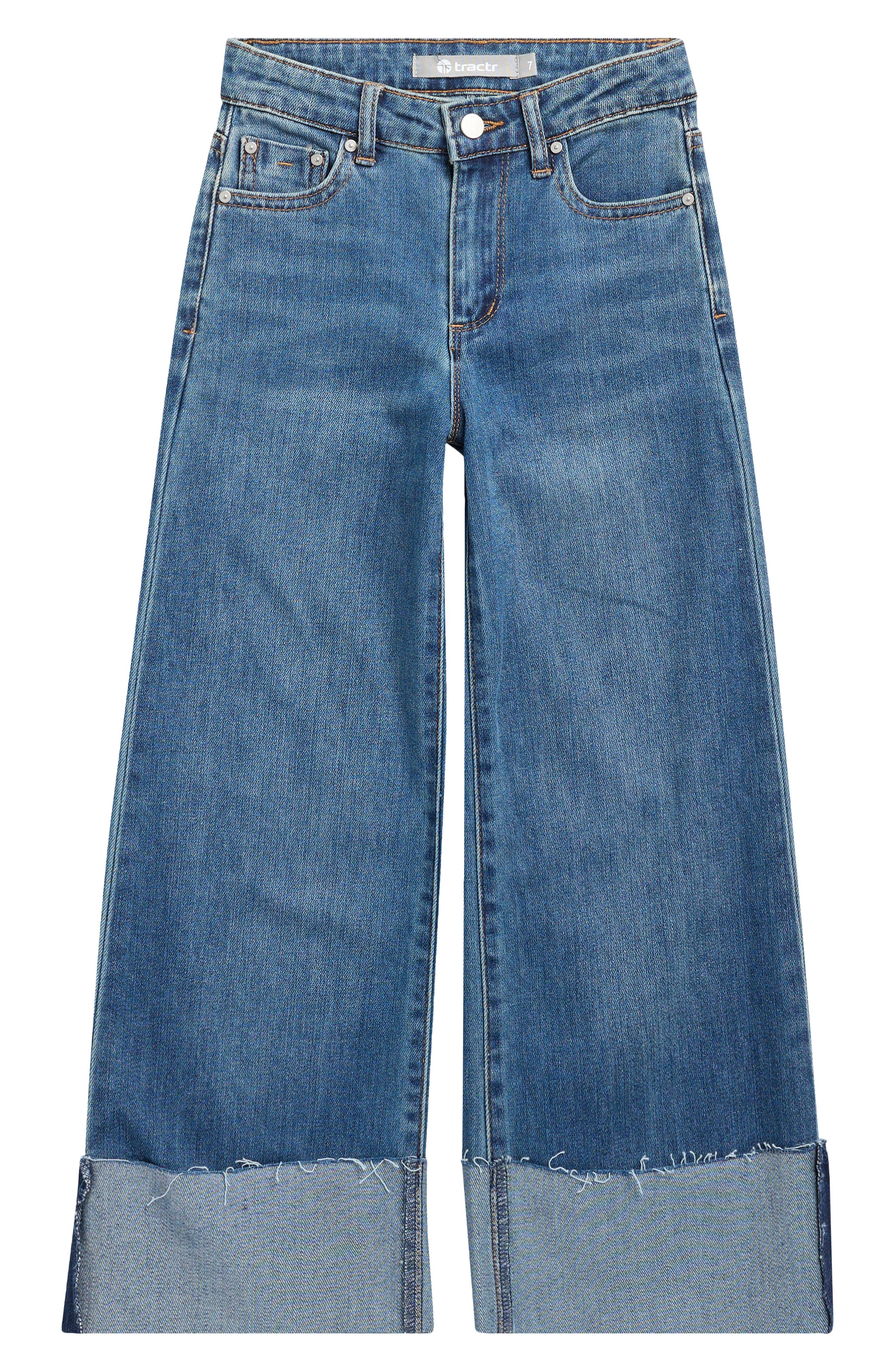 Tractr Kids' Wide Leg Cuffed Hem Jeans