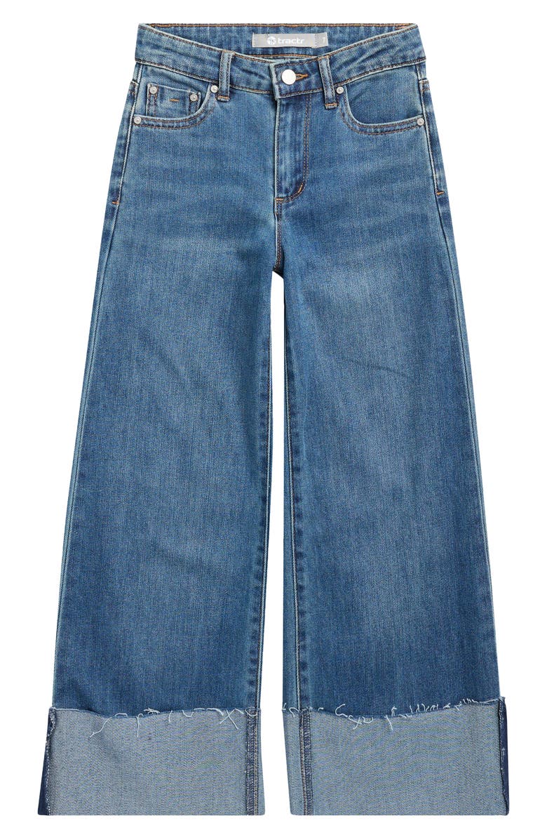 Tractr Kids' Wide Leg Cuffed Hem Jeans, Main, color, Med Blue