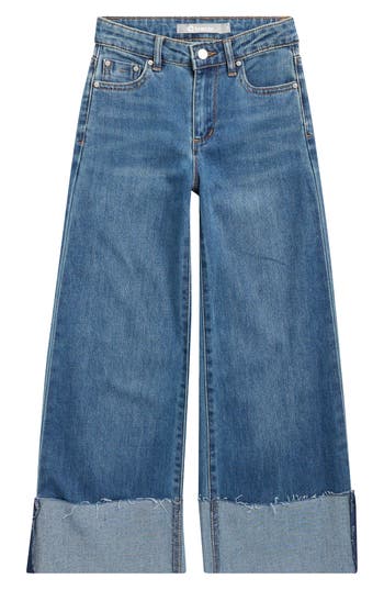 Tractr Kids' Wide Leg Cuffed Hem Jeans In Blue