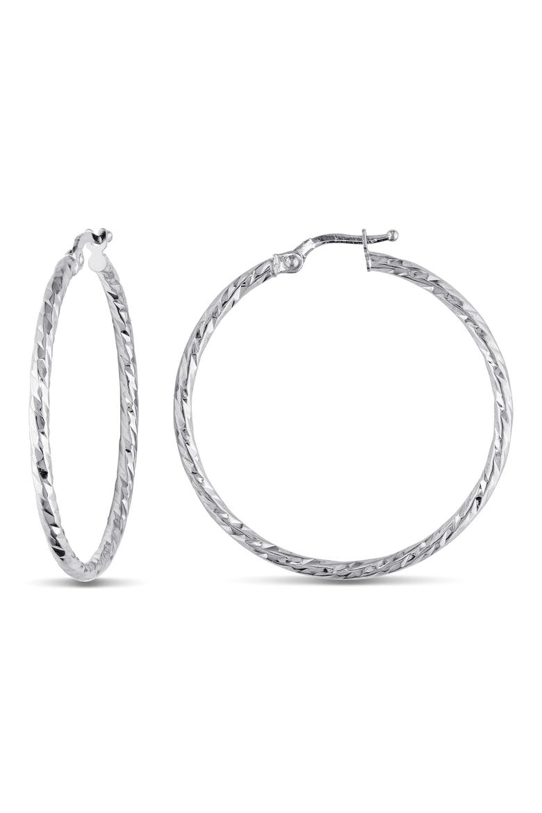 Diamond Edge Cut Hoop Earrings, Main, color, WHITE GOLD