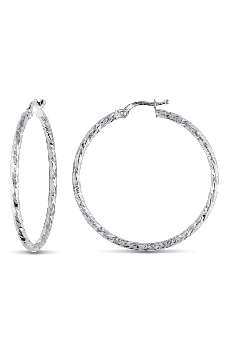 DELMAR Diamond Edge Cut Hoop Earrings, Main, color, 