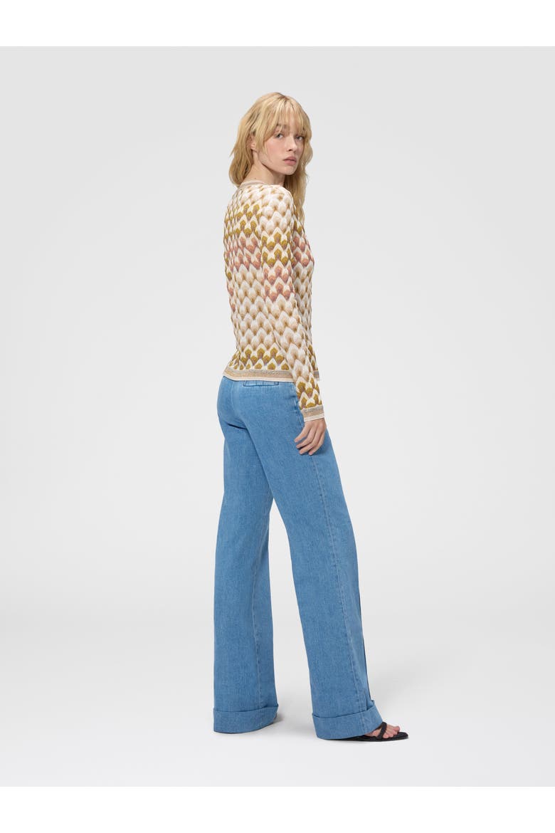 Slim Viscose Lamé Cardigan With Lace Motif, Alternate, color, Gold& Beige