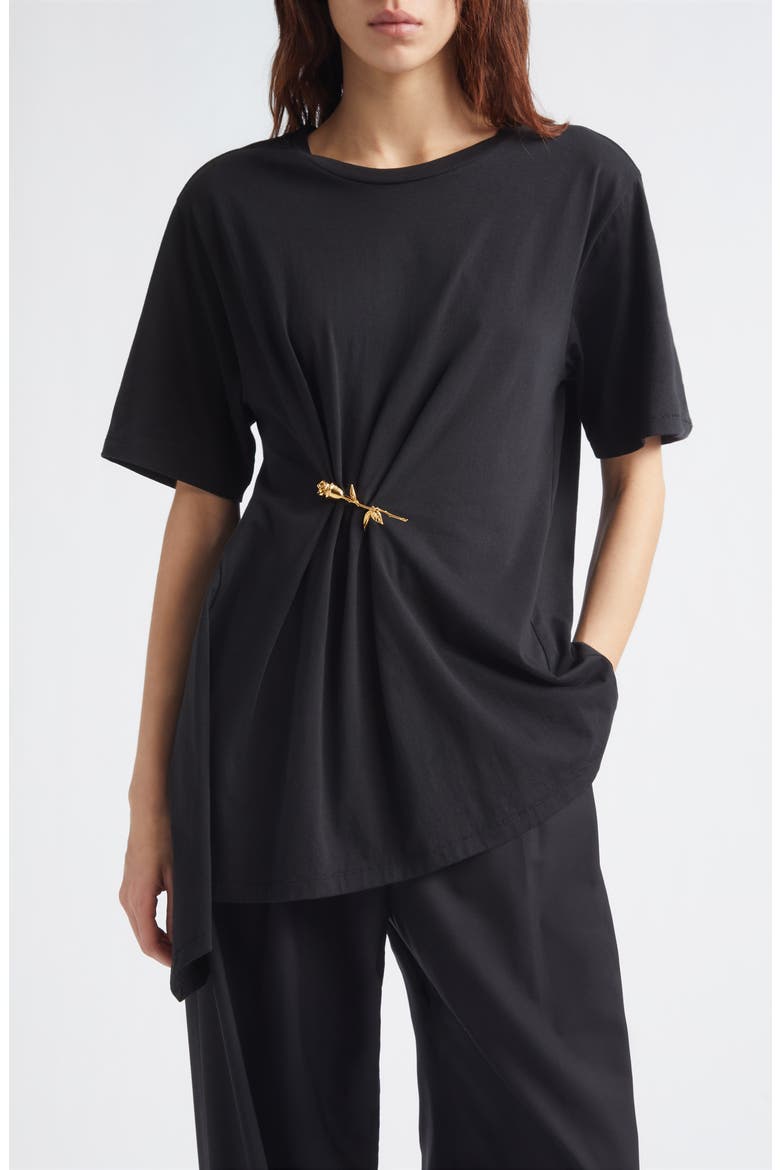 Front Rose Brooch T-Shirt, Main, color, BLACK