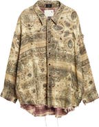 R13 Oversize Shredded Seam Drop Neck Button-Up Shirt