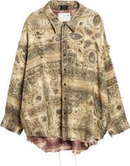 R13 Oversize Shredded Seam Drop Neck Button-Up Shirt