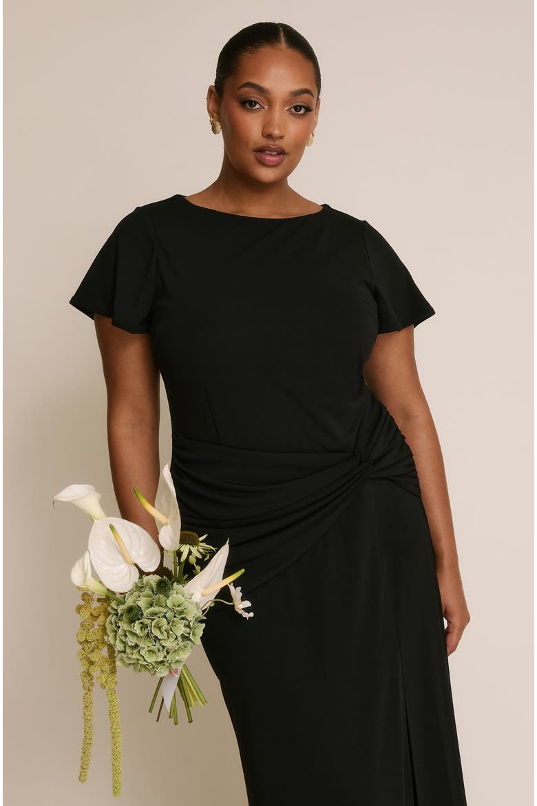 Knot Panel Flutter Sleeve Maxi Dress, Alternate, color, Black
