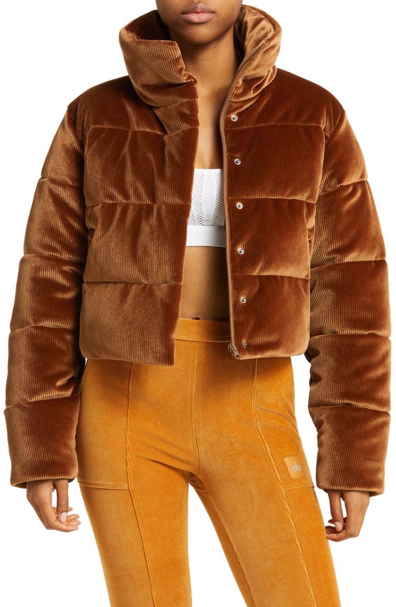 Alo Gold Rush Rib Velour Puffer Jacket, Main, color, 