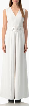 IVONNE Clean V-Neck Buckle-Belt Wide-Leg Tailored Jumpsuit
