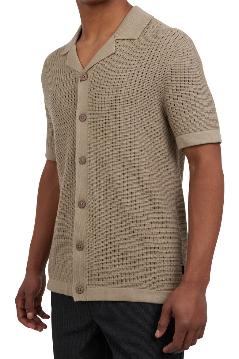 Cotton Grid Knit Camp Shirt, Alternate, color, CAFE