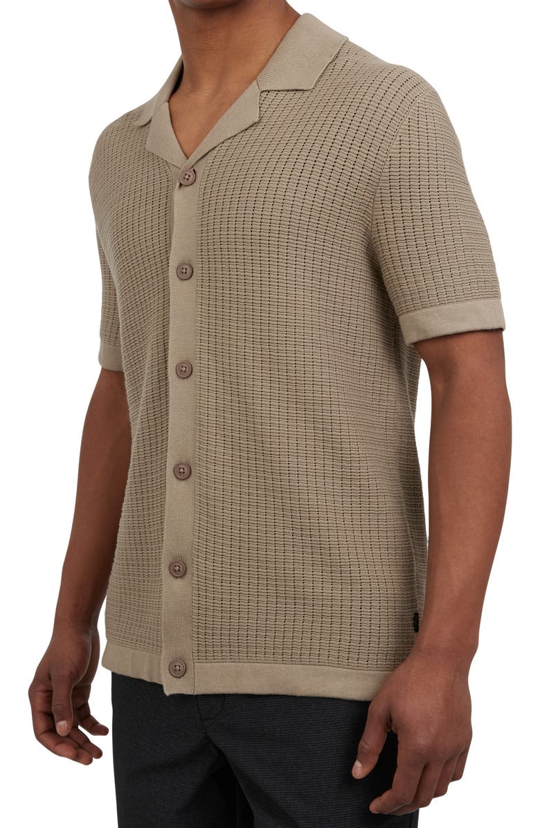 DKNY SPORTSWEAR Cotton Grid Knit Camp Shirt, Alternate, color, Cafe