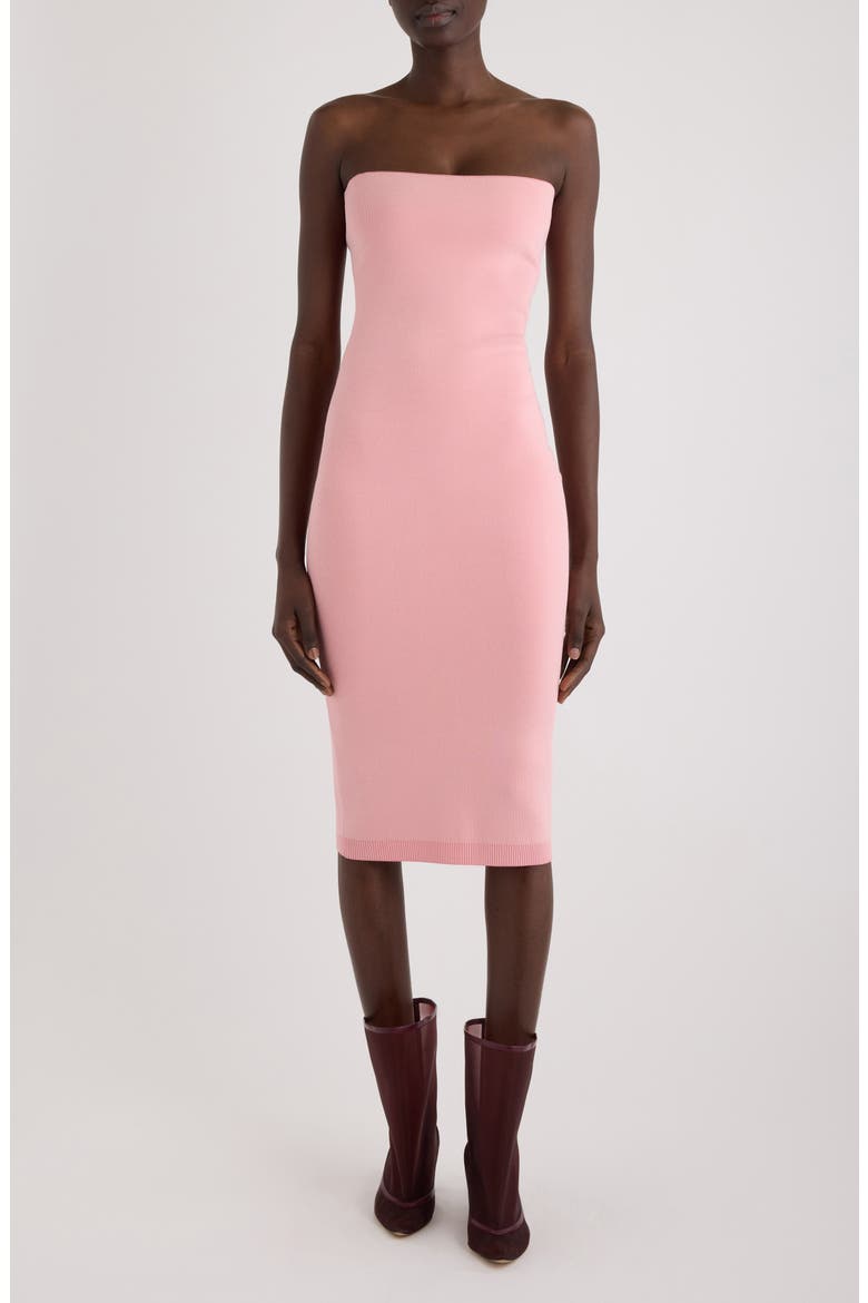 La Robe Maille Sera Strapless Midi Dress, Main, color, LIGHT PINK