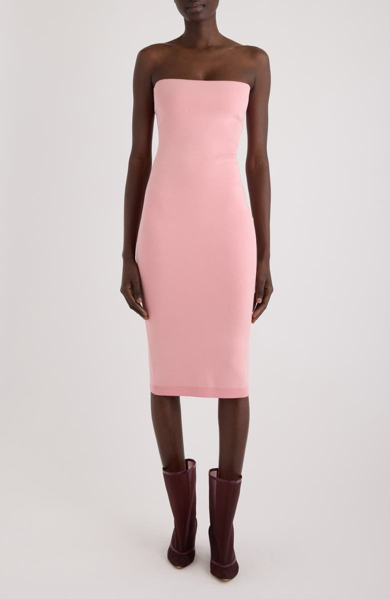 Jacquemus La Robe Maille Sera Strapless Midi Dress, Main, color, Light Pink