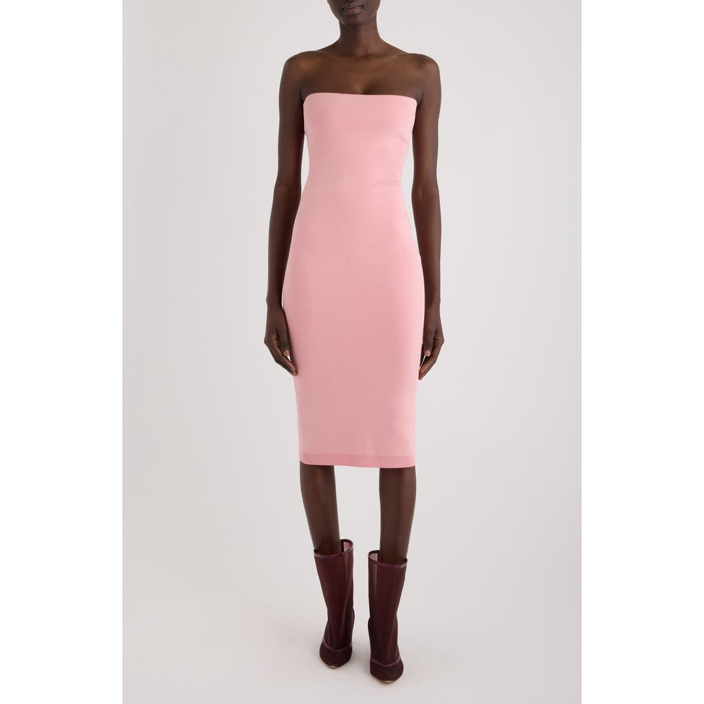 Jacquemus The Sera Strapless Embroidered Knitted Midi Dress In Pink