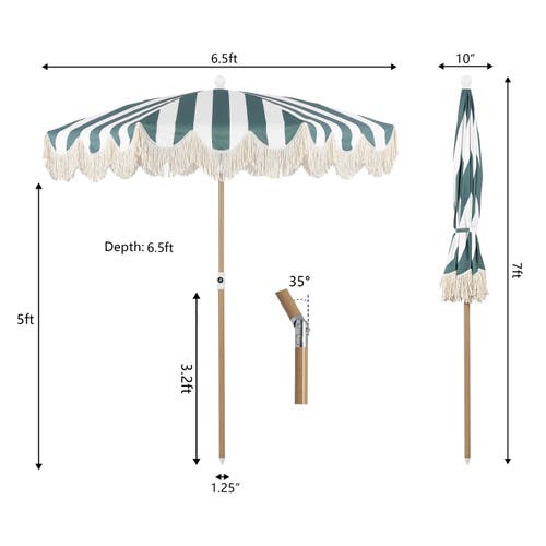 Jonathan Y Mariner 6.5 Ft. Classic Cottage Fringe Tassel Market Beach Umbrella With Push Button Tilt In White