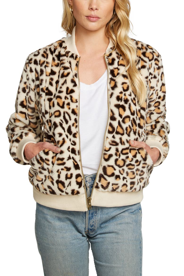 Faux Fur Leopard Print Bomber Jacket, Main, color, ANIMAL
