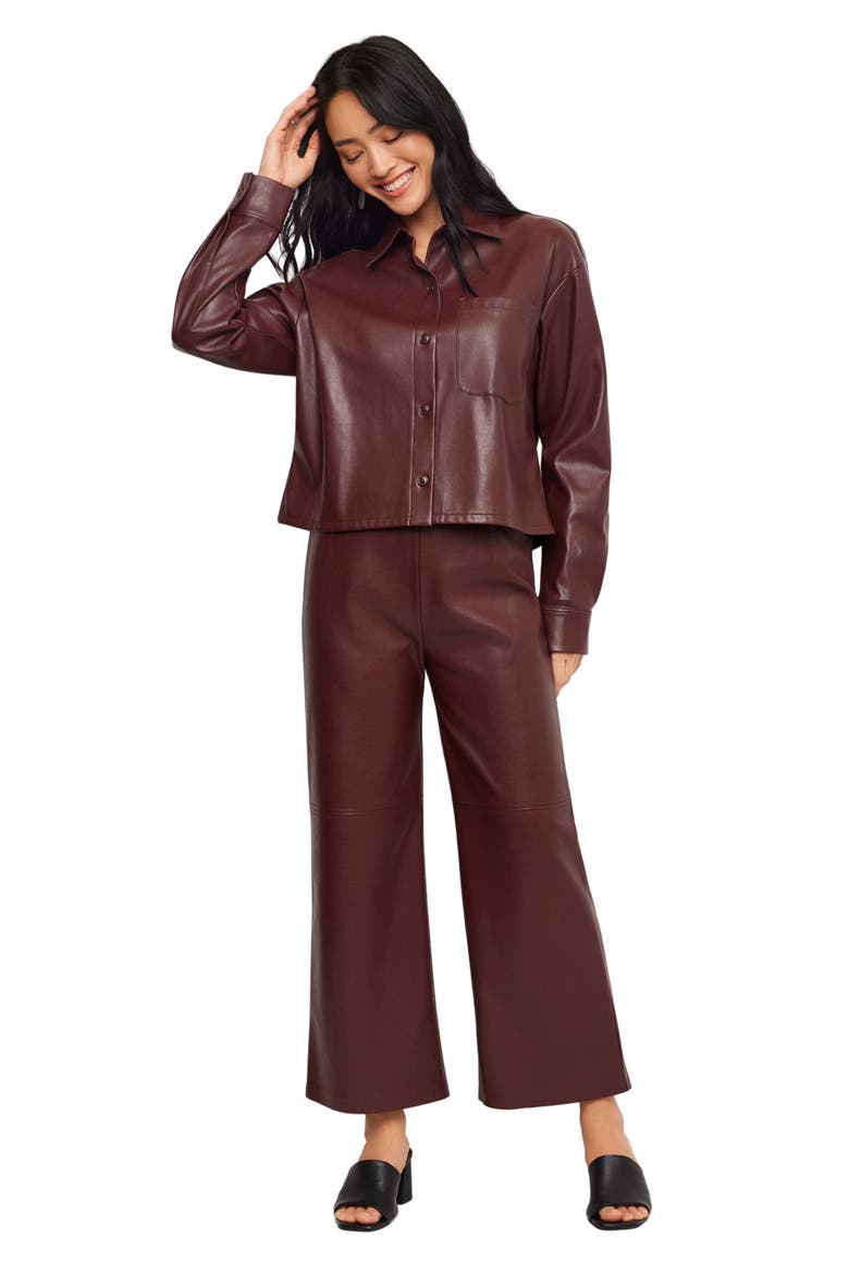 Faux Leather Buttoned Shirt Jacket, Alternate, color, WINE