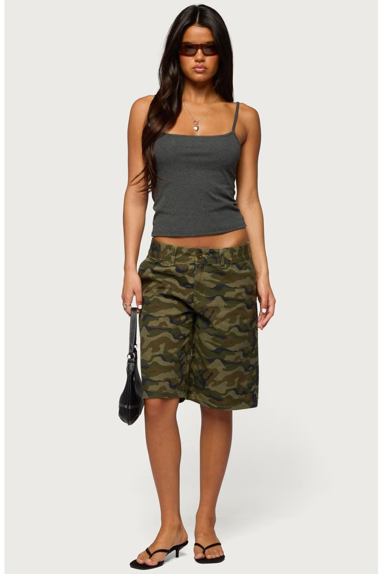 Camo Print Denim Bermuda Shorts, Alternate, color, OLIVE