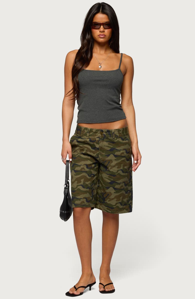 EDIKTED Camo Print Denim Bermuda Shorts, Alternate, color, Olive