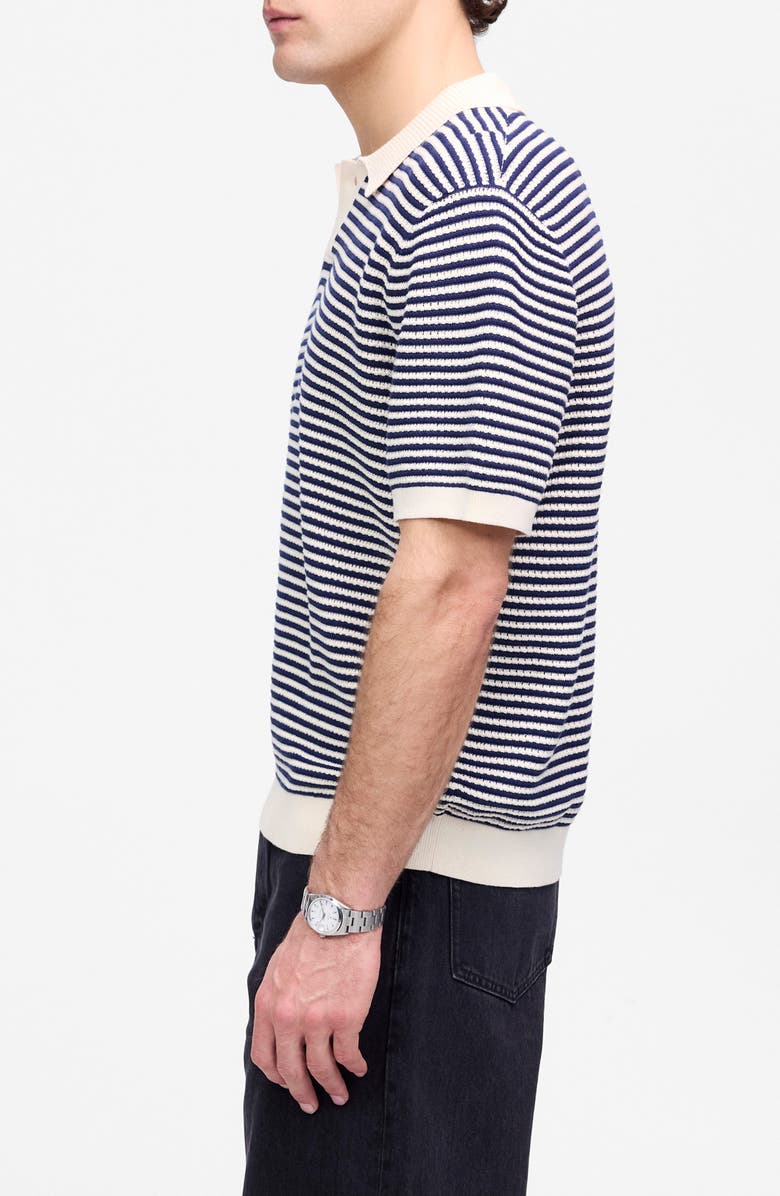 Madewell Pointelle Stitch Single Button Sweater Polo, Alternate, color, Antique Navy