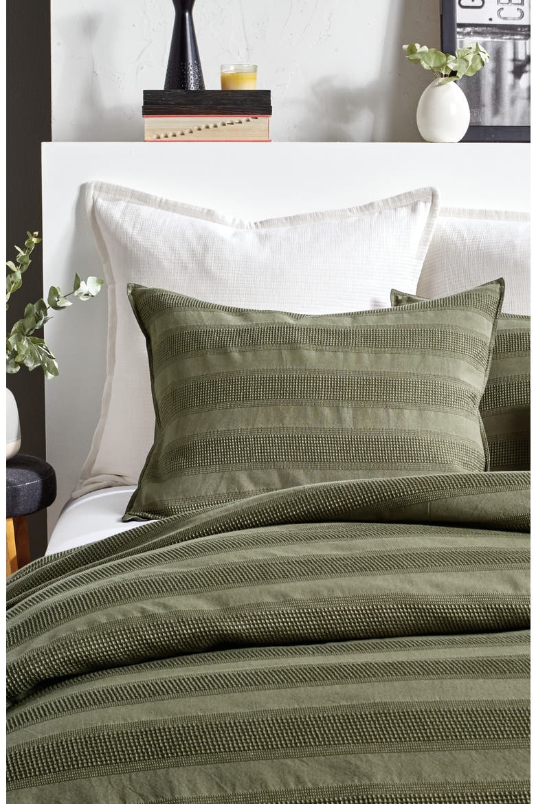 Avenue Stripe Cotton Duvet Cover & Shams Set, Main, color, OLIVE