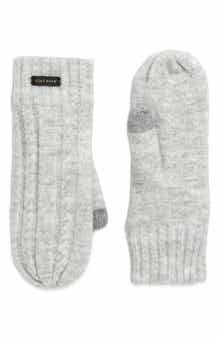 Cole Haan Wishbone Faux Fur Lined Cable Stitch Mittens