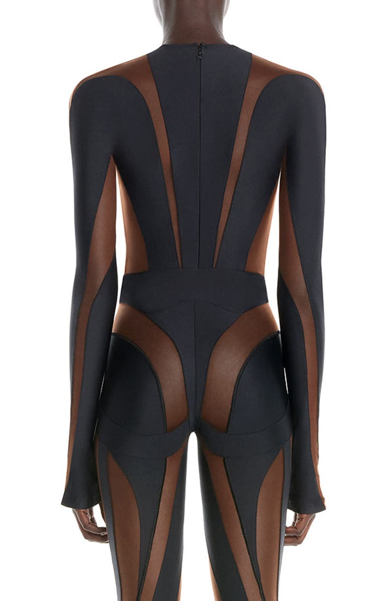 MUGLER Illusion Mesh Long Sleeve Bodysuit, Alternate, color,