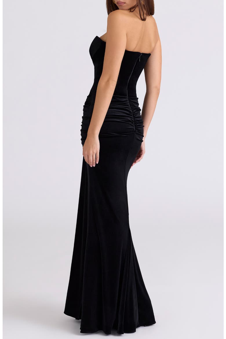 Vienne Deep Plunge Neck Velvet Gown, Alternate, color, BLACK