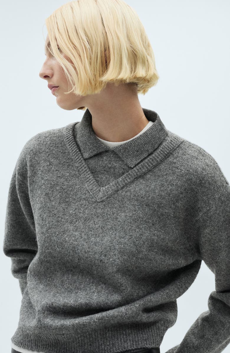 MANGO Combined Shirt Collar Sweater, Alternate, color, 