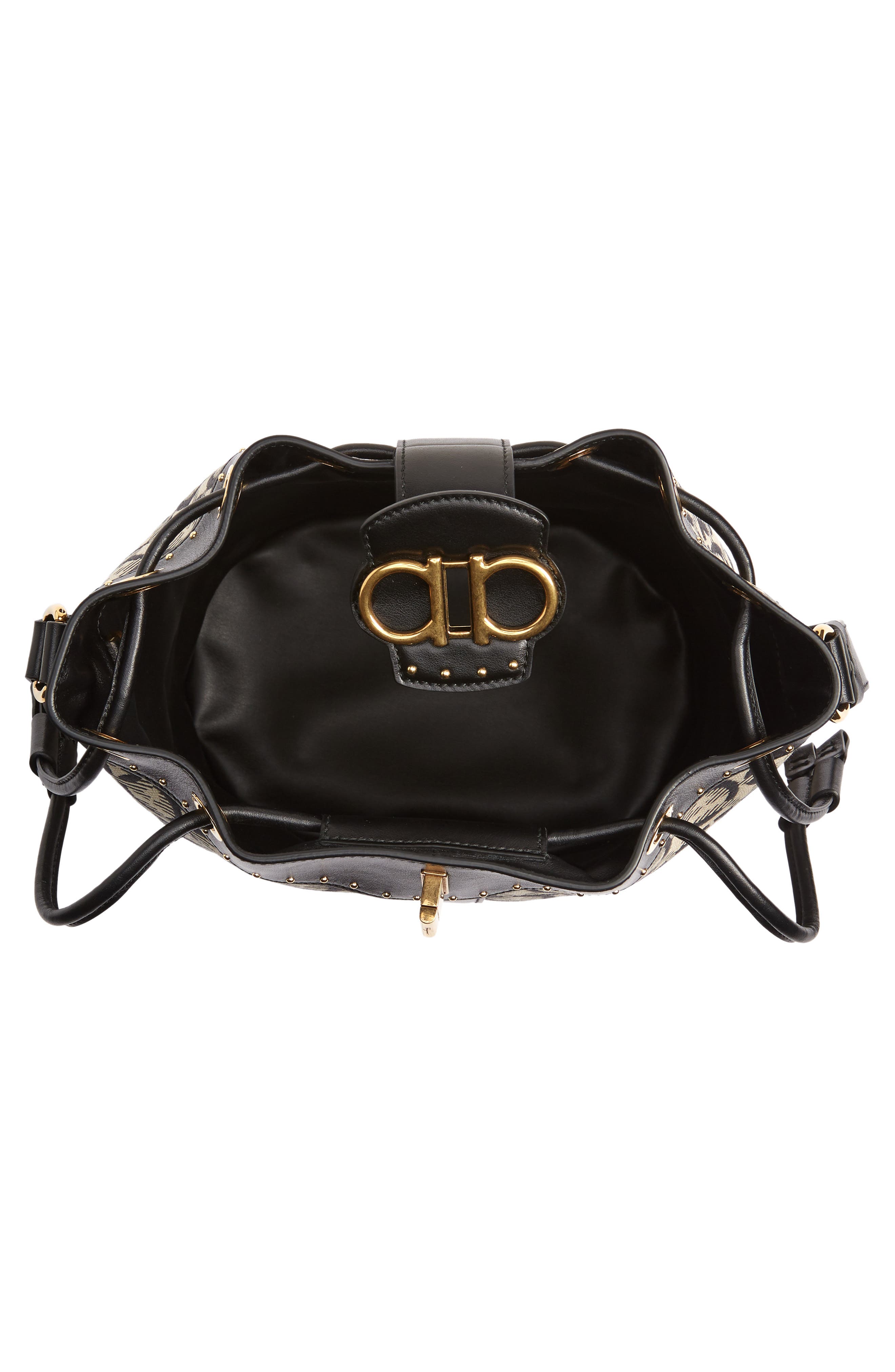 FERRAGAMO Salvatore Ferragamo Leather & Jacquard Bucket Bag, Alternate, color, 