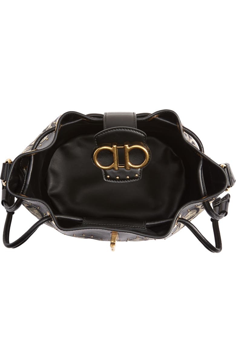 FERRAGAMO Salvatore Ferragamo Leather & Jacquard Bucket Bag, Alternate, color,
