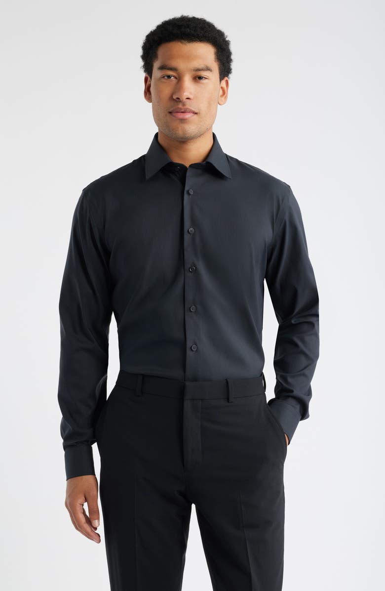 Nordstrom Trim Fit Solid Premium Performance Dress Shirt, Main, color, Black