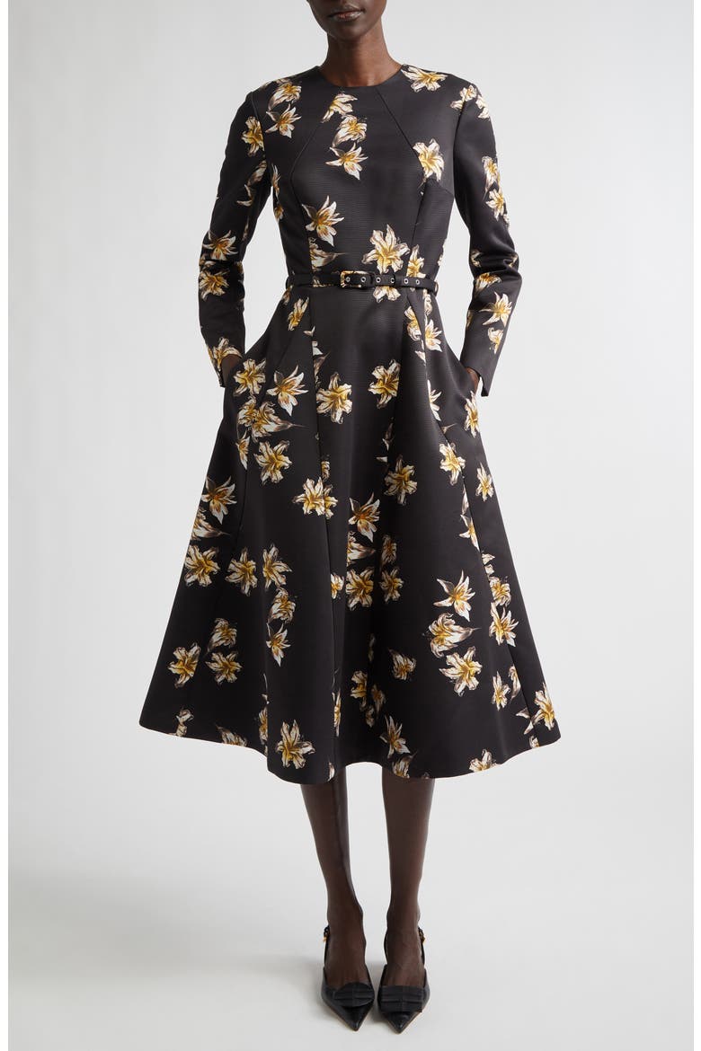 festive midi dress Fit & Flare Raised Linear Stitch Midi Dress Dark Ivy/Black / XL