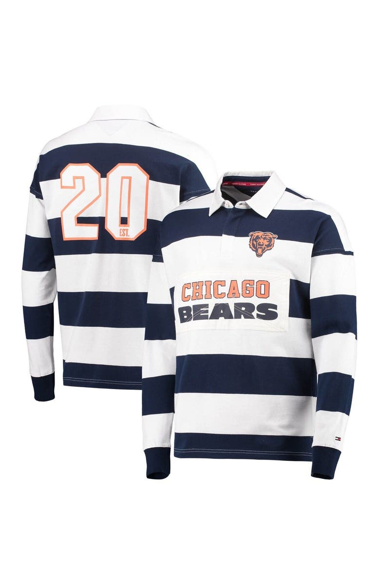 Tommy Hilfiger Men's Tommy Hilfiger Navy/White Chicago Bears Varsity Stripe Rugby Long Sleeve Polo, Main, color,