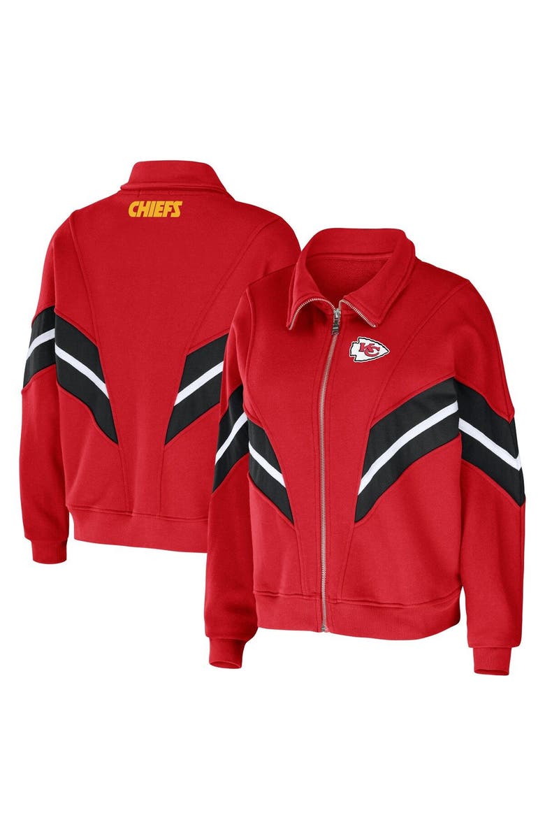 WEAR by Erin Andrews Women's WEAR by Erin Andrews Red Kansas City Chiefs Plus Size Yarn Dye Stripe Full-Zip Jacket, Main, color,