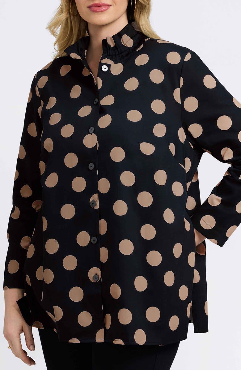 Foxcroft Carolina Dot Print Cotton Button-Up Shirt, Alternate, color, Black/ Almond