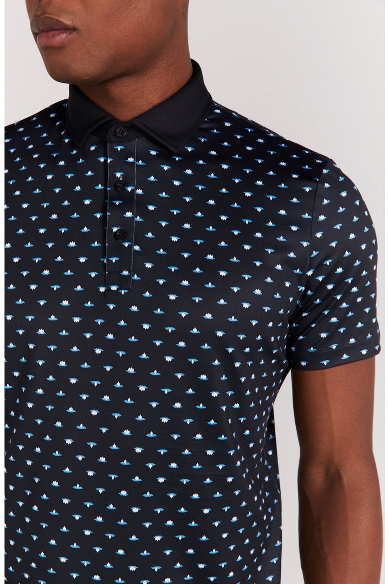 Ryder Lotus Print Polo, Alternate, color, BLACK