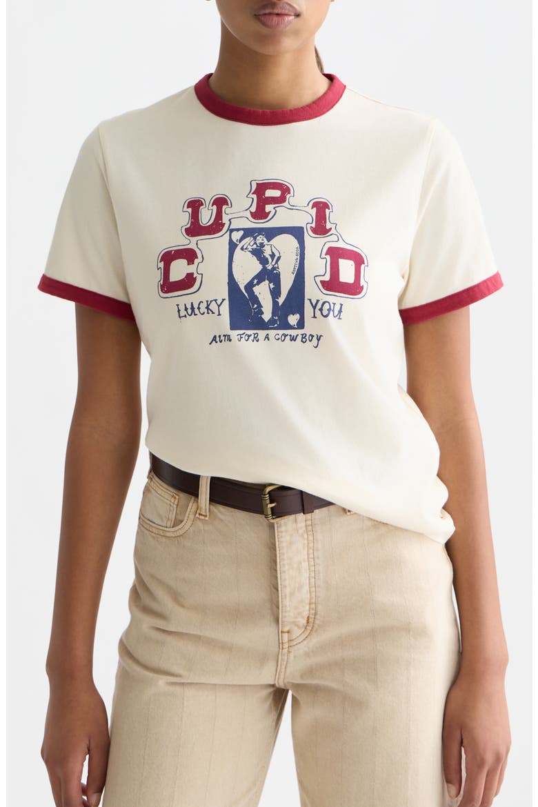 Cotton Blend Graphic Ringer T-Shirt, Main, color, EGGNOG