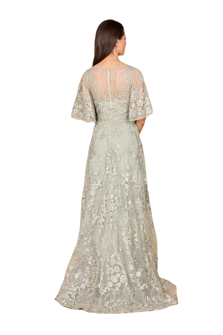 V-neck, Cape Sleeve Gown, Alternate, color, Sage