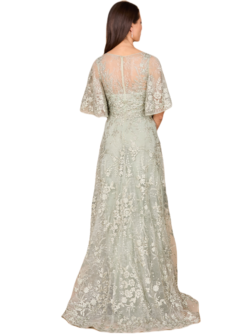 Lara New York V-neck, Cape Sleeve Gown In Sage