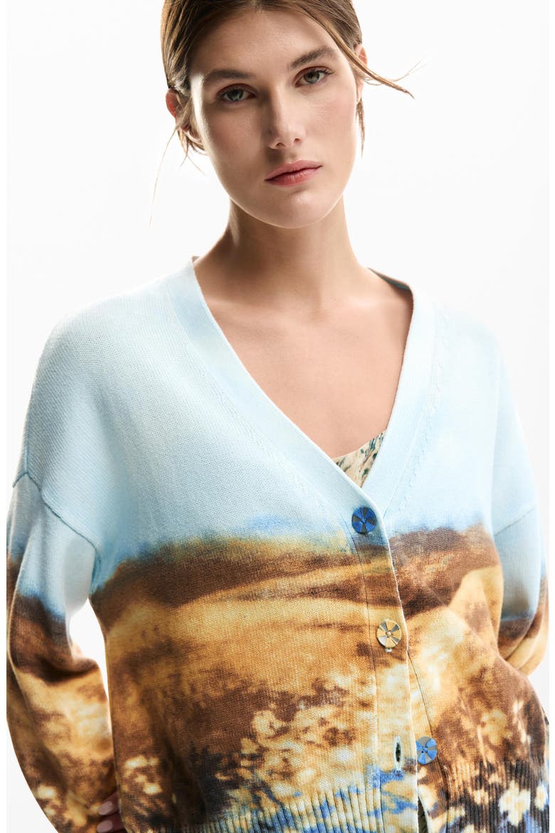 Abstract Print Stretch Cotton Cardigan, Alternate, color, LIGHT BLUE