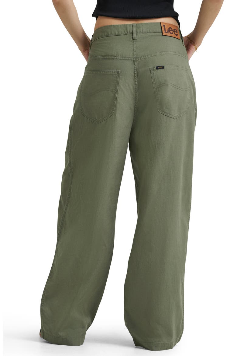 Pleated Slouchy Wide Leg Twill Pants, Alternate, color, MERCANTILE GREEN