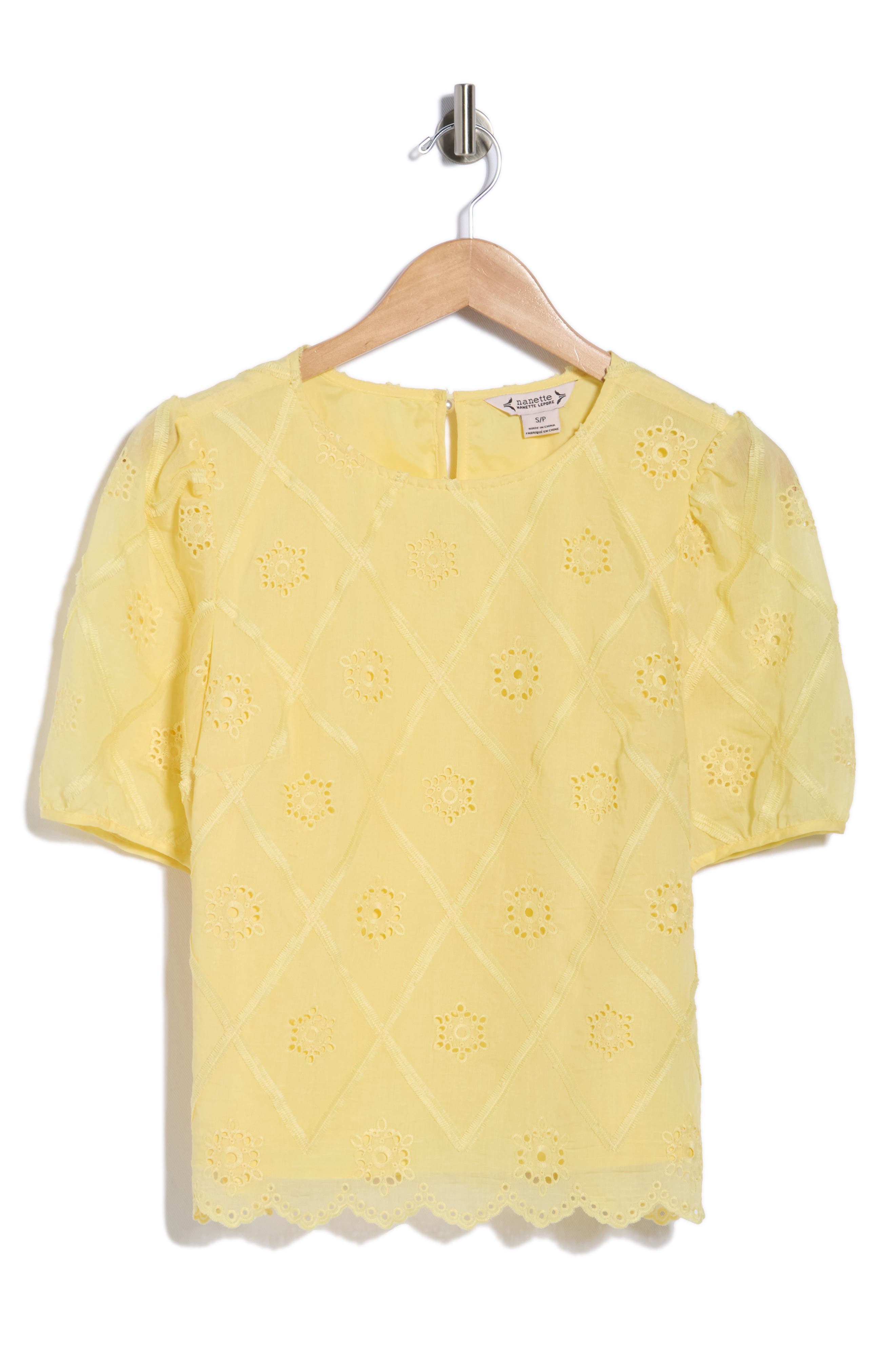 Nanette Lepore Embroidered Eyelet Short Sleeve Top