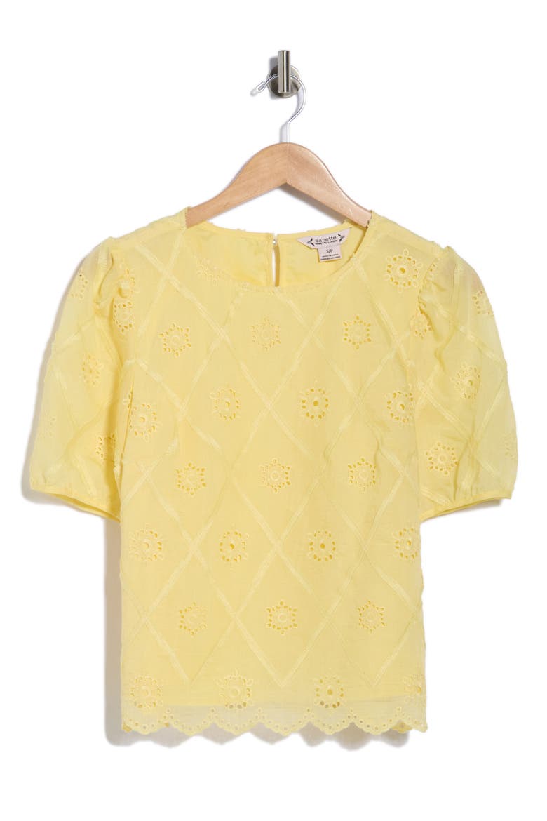 Embroidered Eyelet Short Sleeve Top, Alternate, color, YELLOW